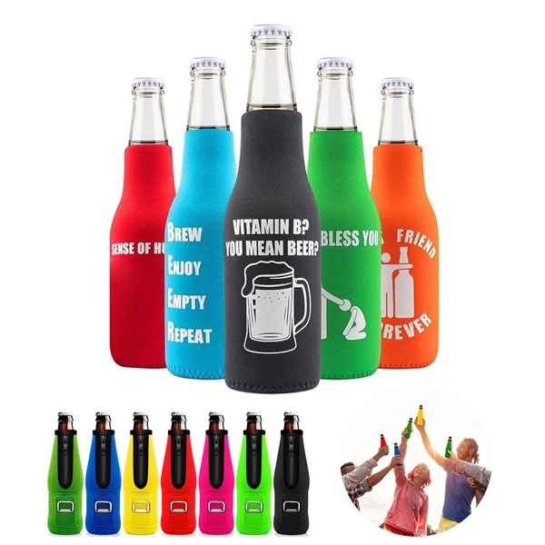 Neoprene Bottle Holder With Zipper And Opener - Neoprene Bottle Holder With Zipper And Opener - Image 0 of 0