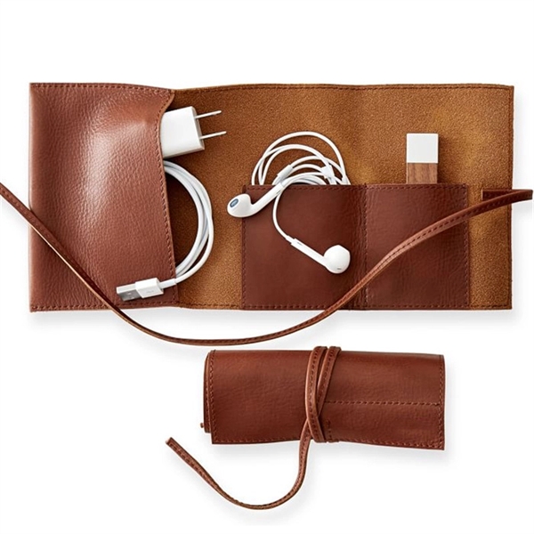 Leather Tech Cord Cable Roll Up Organizer - Leather Tech Cord Cable Roll Up Organizer - Image 1 of 4