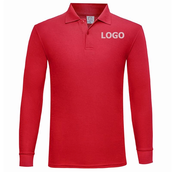 Custom Men's Long Sleeve Polo Shirts Regular-Fit Cotton - Custom Men's Long Sleeve Polo Shirts Regular-Fit Cotton - Image 0 of 4
