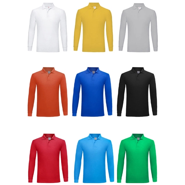 Custom Men's Long Sleeve Polo Shirts Regular-Fit Cotton - Custom Men's Long Sleeve Polo Shirts Regular-Fit Cotton - Image 1 of 4