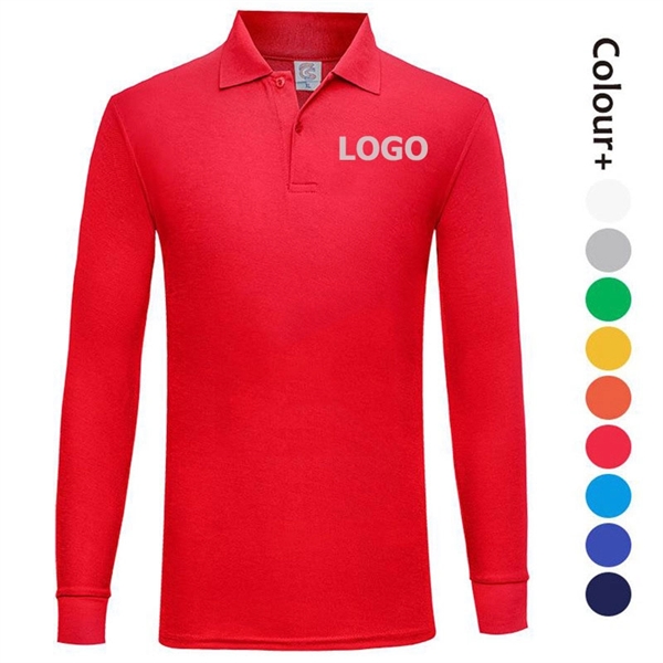 Custom Men's Long Sleeve Polo Shirts Regular-Fit Cotton - Custom Men's Long Sleeve Polo Shirts Regular-Fit Cotton - Image 2 of 4