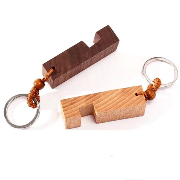 Wood Phone Stand With Key Chain - Wood Phone Stand With Key Chain - Image 1 of 1