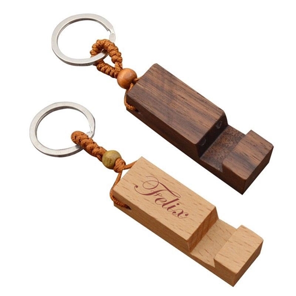 Wood Phone Stand With Key Chain - Wood Phone Stand With Key Chain - Image 0 of 1
