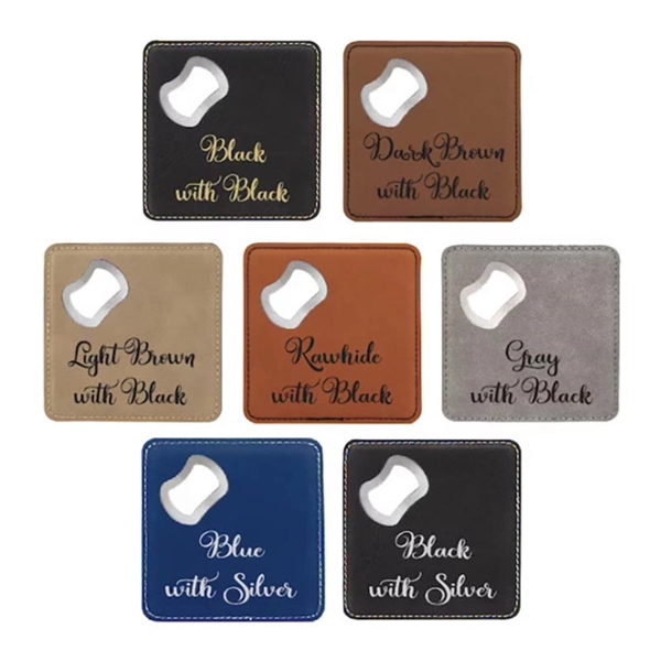 Square Leatherette Coaster w/ Bottle Opener - Square Leatherette Coaster w/ Bottle Opener - Image 0 of 1