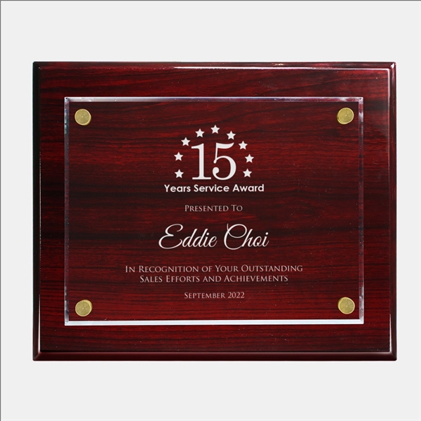 Rosewood Piano Finish Wall Plaque w/ Glass- Large