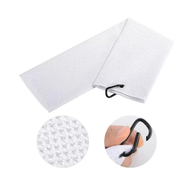 Microfiber Waffle Weave Golf Towel With Grommet And Hook - Microfiber Waffle Weave Golf Towel With Grommet And Hook - Image 0 of 4