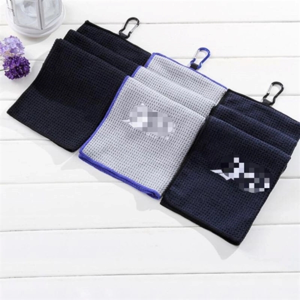 Microfiber Waffle Weave Golf Towel With Grommet And Hook - Microfiber Waffle Weave Golf Towel With Grommet And Hook - Image 2 of 4