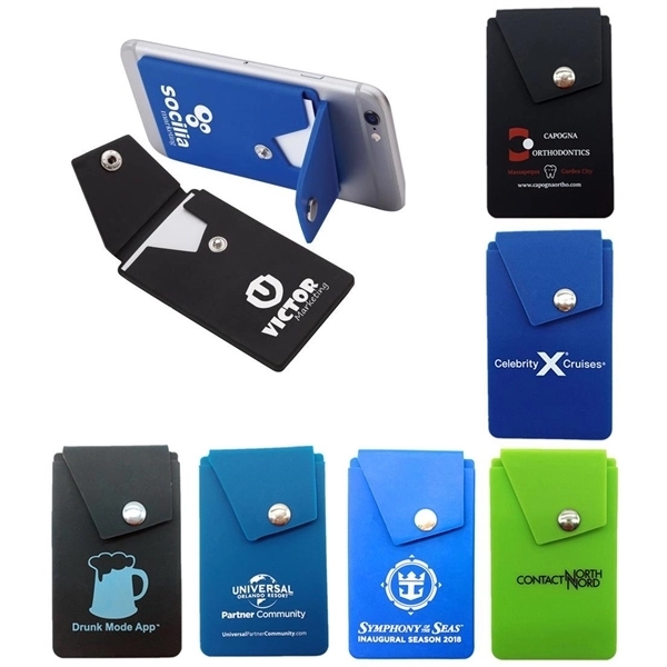 Silicone Phone Wallet Stand with Button Pocket - Silicone Phone Wallet Stand with Button Pocket - Image 1 of 3
