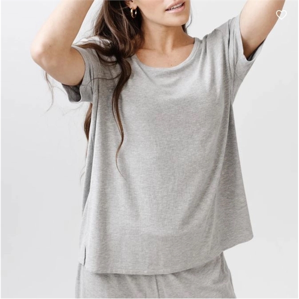 Rib-Knit Bamboo Short Sleeve Lounge Top - Rib-Knit Bamboo Short Sleeve Lounge Top - Image 0 of 4