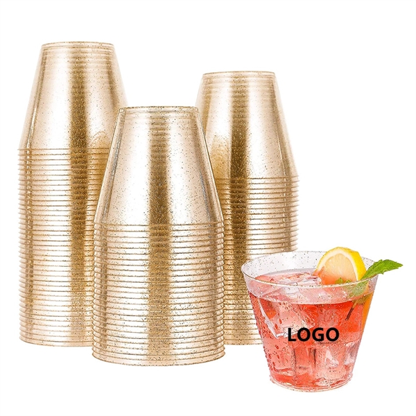 Disposable Gold Glitter Plastic Cups - Disposable Gold Glitter Plastic Cups - Image 0 of 3