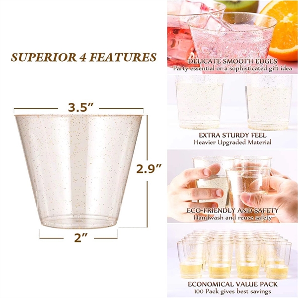 Disposable Gold Glitter Plastic Cups - Disposable Gold Glitter Plastic Cups - Image 1 of 3