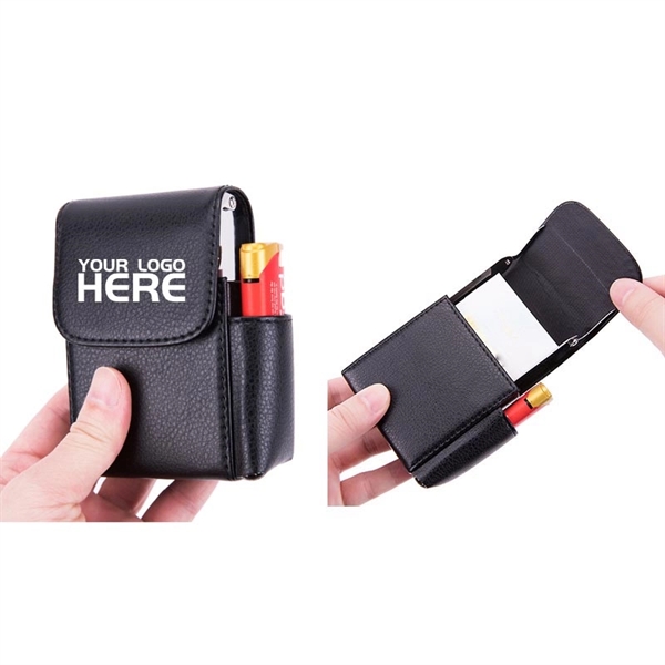 PU Leather Cigarette Box Case with Pouch Lighter Holder - PU Leather Cigarette Box Case with Pouch Lighter Holder - Image 1 of 1