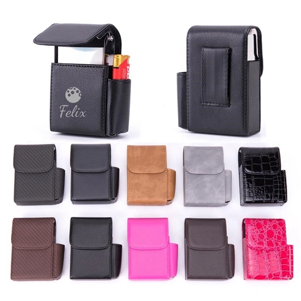 PU Leather Cigarette Box Case with Pouch Lighter Holder - PU Leather Cigarette Box Case with Pouch Lighter Holder - Image 0 of 1