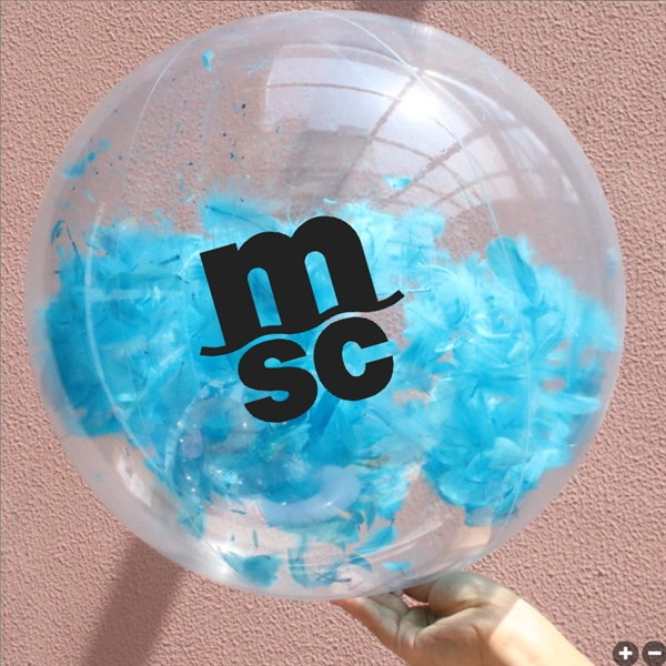 24"Transparent Beach Ball W/ Plumage - 24"Transparent Beach Ball W/ Plumage - Image 0 of 1