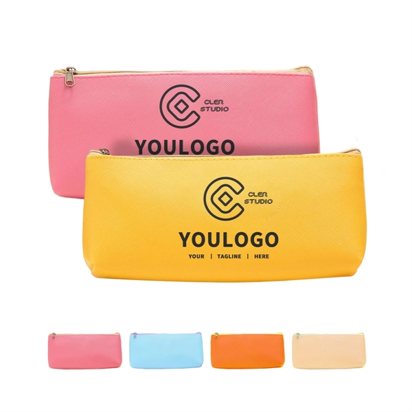 Solid Color PU Lattice Texture Stationery Bag Pencil Case - Solid Color PU Lattice Texture Stationery Bag Pencil Case - Image 0 of 1