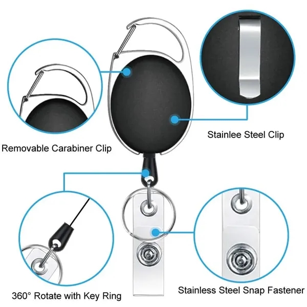 Retractable ID Badge Holder Carabiner w/Belt Clip/Key Ring - Retractable ID Badge Holder Carabiner w/Belt Clip/Key Ring - Image 1 of 1