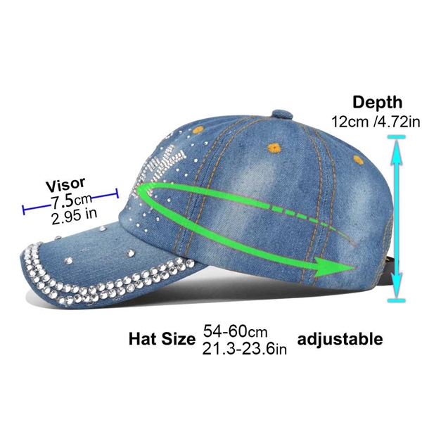 Women Loving Heart Bling Rhinestone Jeans Baseball Cap - Women Loving Heart Bling Rhinestone Jeans Baseball Cap - Image 3 of 3