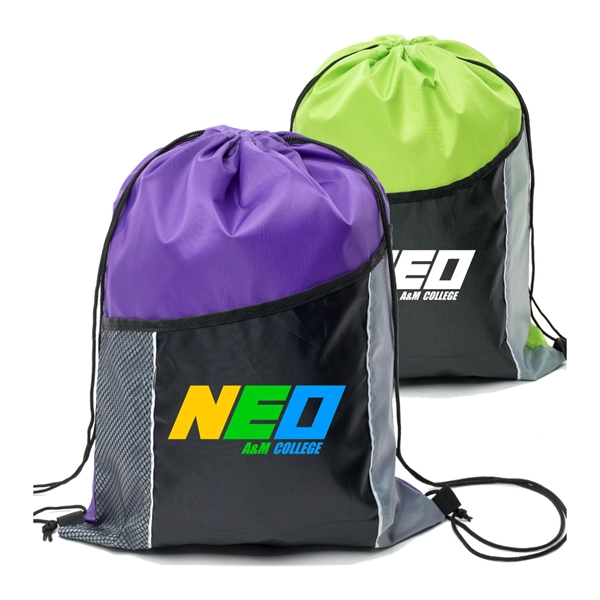 Premium Cinch Drawstring Backpack w Side Mesh Pocket 14"x18" - Premium Cinch Drawstring Backpack w Side Mesh Pocket 14"x18" - Image 1 of 25