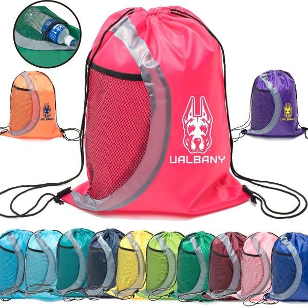 Heavy Duty Drawstring Cinch Backpack Side Mesh Pocket 15"x18 - Heavy Duty Drawstring Cinch Backpack Side Mesh Pocket 15"x18 - Image 1 of 26