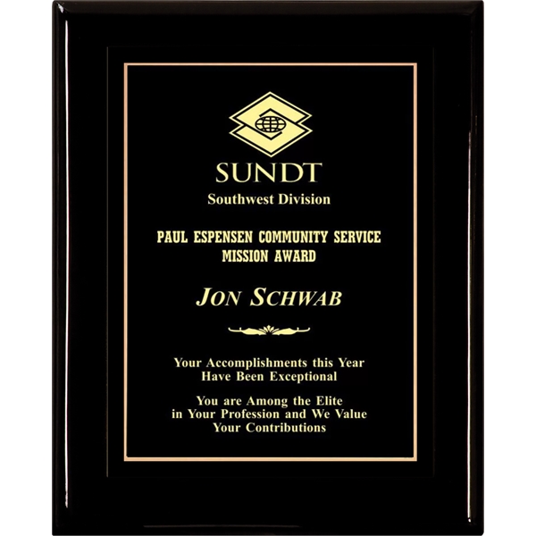 Black Piano Finish Wood Plaque w/Single Engraved Plate - Black Piano Finish Wood Plaque w/Single Engraved Plate - Image 9 of 14