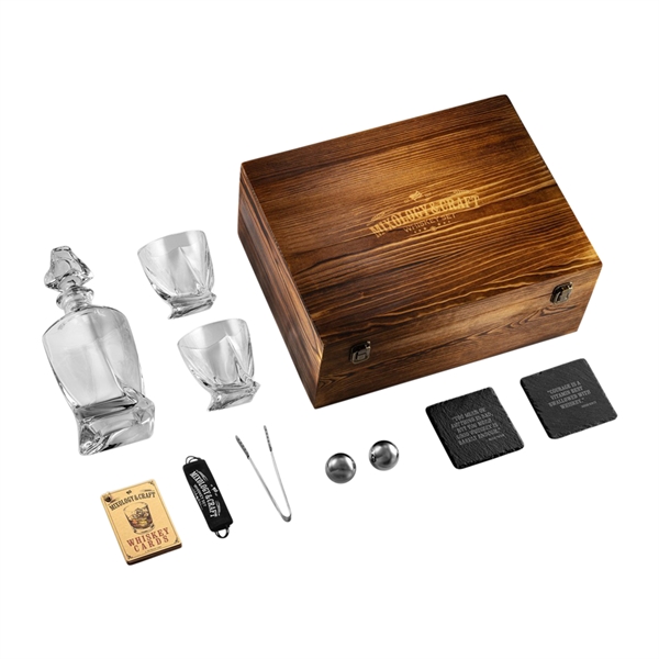 Elegant Whiskey Decanter Set in Wooden Box - Elegant Whiskey Decanter Set in Wooden Box - Image 1 of 5