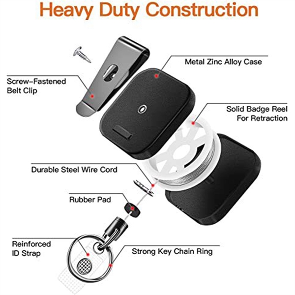 Heavy Duty Metal Retractable Carabiner Keychain - Heavy Duty Metal Retractable Carabiner Keychain - Image 5 of 6