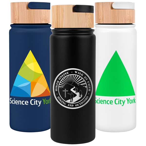 20 oz. Vacuum-Sealed Stainless Water Bottle with Bamboo Lid - 20 oz. Vacuum-Sealed Stainless Water Bottle with Bamboo Lid - Image 0 of 9