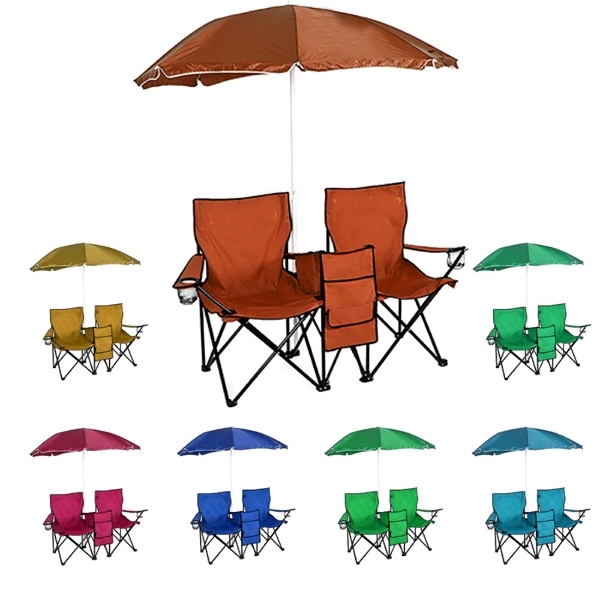 Two Folding Beach Chairs with Umbrella and Cooler Set - Two Folding Beach Chairs with Umbrella and Cooler Set - Image 0 of 1