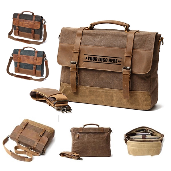 Canvas Leather Computer Laptop Bag - Canvas Leather Computer Laptop Bag - Image 0 of 7