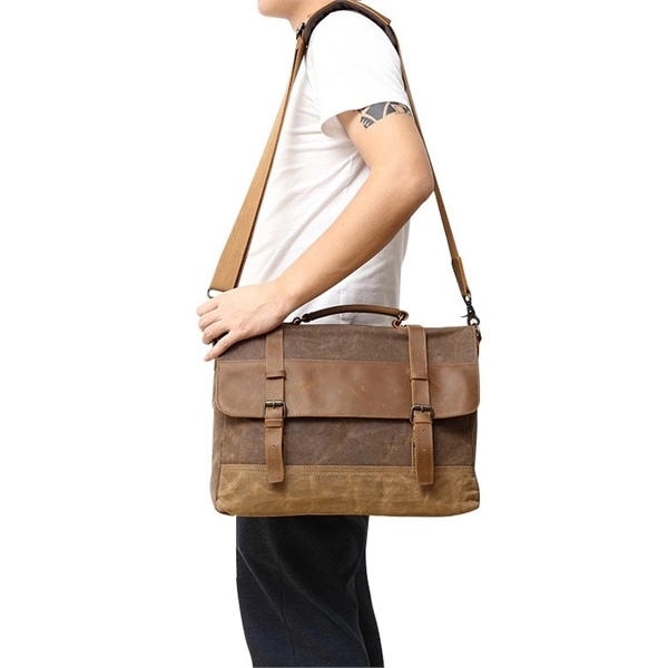 Canvas Leather Computer Laptop Bag - Canvas Leather Computer Laptop Bag - Image 3 of 7