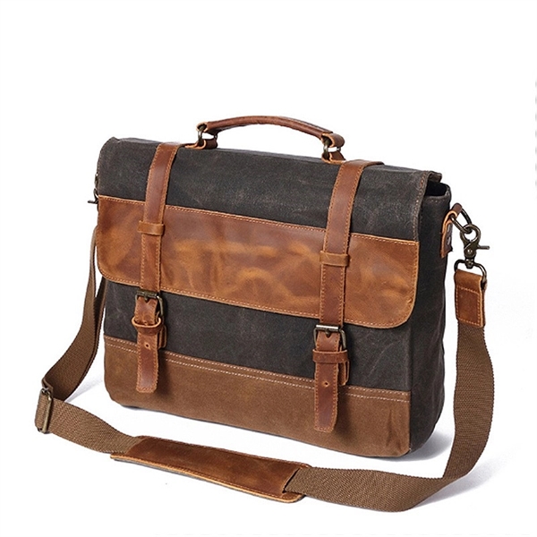 Canvas Leather Computer Laptop Bag - Canvas Leather Computer Laptop Bag - Image 5 of 7