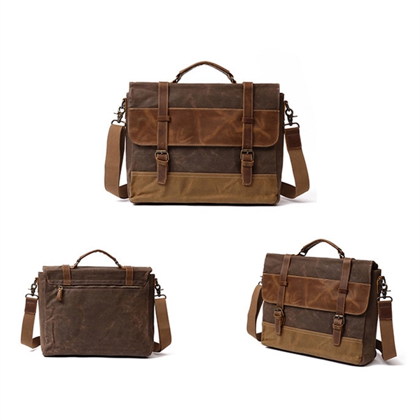 Canvas Leather Computer Laptop Bag - Canvas Leather Computer Laptop Bag - Image 7 of 7