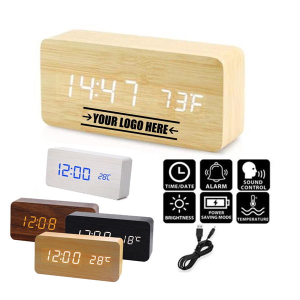2 In 1 Wooden Alarm Clock With Temperature Display - 2 In 1 Wooden Alarm Clock With Temperature Display - Image 0 of 2