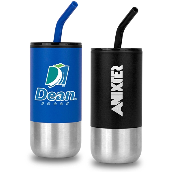 Cardiff 18oz. Double Wall Stainless Steel Mug w/Straw - Cardiff 18oz. Double Wall Stainless Steel Mug w/Straw - Image 0 of 6