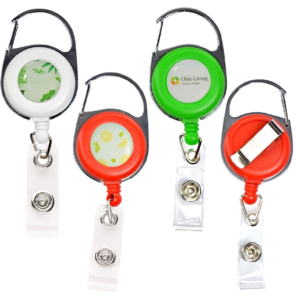 Retractable Carabiner Round Badge Reel w/ Belt Clip - Retractable Carabiner Round Badge Reel w/ Belt Clip - Image 1 of 11