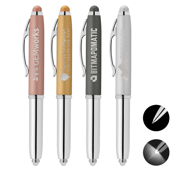 Vivano Softy Metallic Pen w/ LED Light and Stylus - Laser - Vivano Softy Metallic Pen w/ LED Light and Stylus - Laser - Image 0 of 4