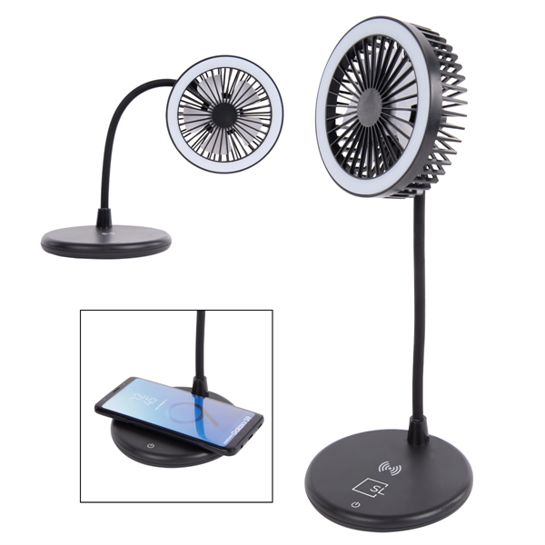 Desktop Fan With Ring Light & Wireless Charger - Desktop Fan With Ring Light & Wireless Charger - Image 0 of 2