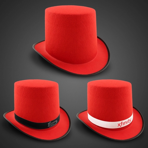 Red Felt Top Hat (Imprintable Bands Available) - Red Felt Top Hat (Imprintable Bands Available) - Image 1 of 3