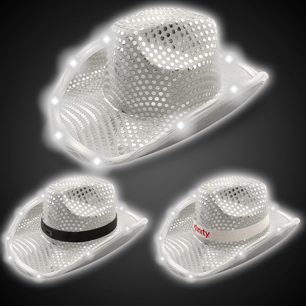 Silver LED Sequin Cowboy Hat - Silver LED Sequin Cowboy Hat - Image 0 of 3