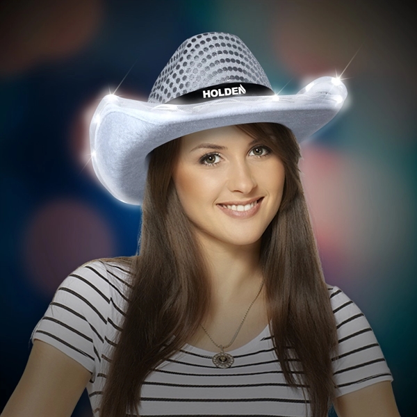 Silver LED Sequin Cowboy Hat - Silver LED Sequin Cowboy Hat - Image 1 of 3