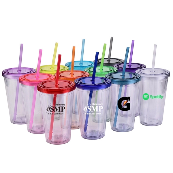 16oz Double Wall Tumbler with Straw - 16oz Double Wall Tumbler with Straw - Image 0 of 3