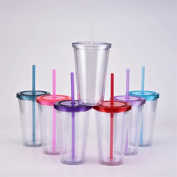 16oz Double Wall Tumbler with Straw - 16oz Double Wall Tumbler with Straw - Image 1 of 3