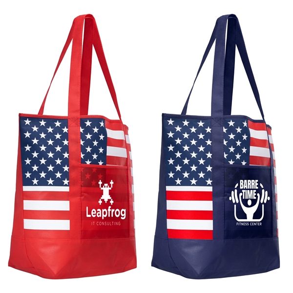 American Flag Non-Woven Tote Bag w/ 210D Pocket - American Flag Non-Woven Tote Bag w/ 210D Pocket - Image 0 of 2