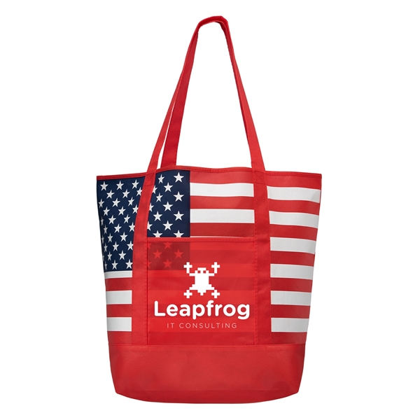 Custom American Flag Non-Woven Tote Bag w/ 210D Pocket