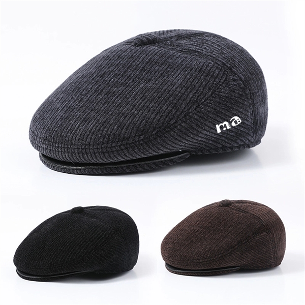 Men's Winter Beret Cap with Ear Flaps - Men's Winter Beret Cap with Ear Flaps - Image 0 of 3