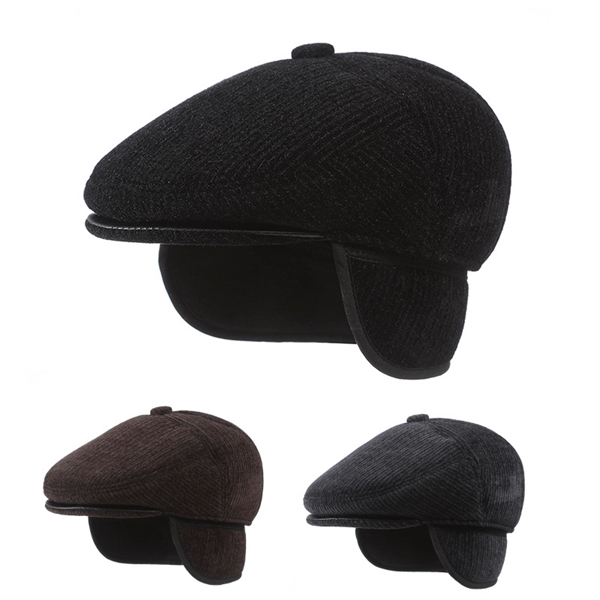 Men's Winter Beret Cap with Ear Flaps - Men's Winter Beret Cap with Ear Flaps - Image 1 of 3