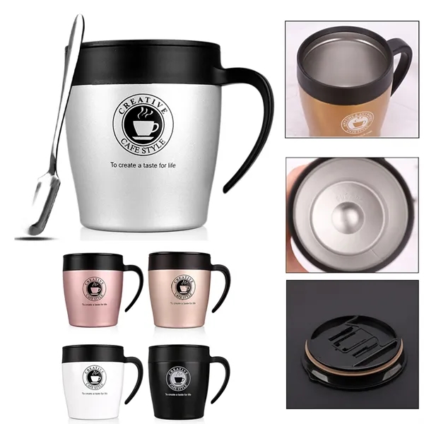 11oz Stainless Steel Coffee Mugs with Spoon - 11oz Stainless Steel Coffee Mugs with Spoon - Image 0 of 1