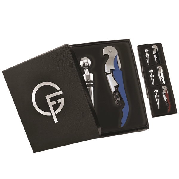 Metal Wine Bottle Opener Corkscrew & Stopper Gift Box Set - Metal Wine Bottle Opener Corkscrew & Stopper Gift Box Set - Image 0 of 1