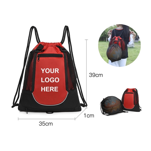 Basketball Drawstring Gym Backpack - Basketball Drawstring Gym Backpack - Image 1 of 2