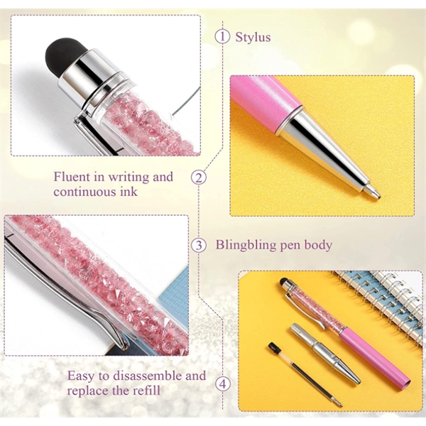 Crystal Ballpoint Stylus Pen with Glitter Diamond - Crystal Ballpoint Stylus Pen with Glitter Diamond - Image 1 of 4